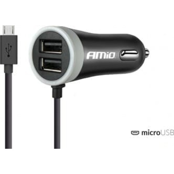 Amio Ładowarka samochodowa 12/24v microusb + 2xusb 2.4a pro-01