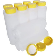 kelkaa 8oz HDPE Plastic Squeeze Bottles Wide Mouth Yellow Flip Caps for Spices and All Thick Liquid Products, Multipurpose Refillable Empty Bottles (Pack of 10)