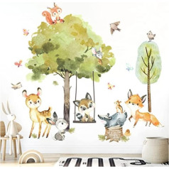 Grandora DL762-4 Wall Sticker for Children's Room, Forest Animals, Trees, Wall Decoration, Fox Sticker, Baby Room, Deer, Playroom, Rabbit, Wall Picture, Children'