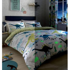 Bedlam Dino Glow in the Dark Duvet Cover Set Multicoloured Double Multicoloured Duvet Cover Set Single