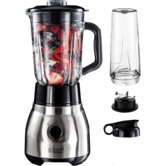 Russell Hobbs Stand Mixer Glass Steel 2-in-1, incl. to-go mug & lid, 1.5l glass container, blender 0.8 HP motor, pulse/ice crush function, mini smoothie maker 23821-56 [Exclusive at Amazon]