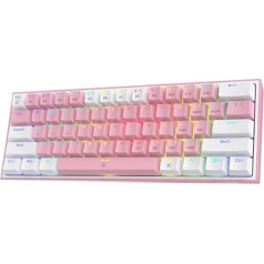 Redragon K617 Fizz 60% Wired RGB Gaming Keyboard, 61 Keys, Compact Mechanical Keyboard with Pink and White Keycaps, Linear Red Switch, Pro Software Supported