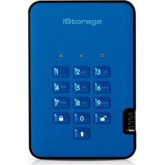 iStorage diskAshur2 HDD 500 GB Black - Secure Portable External Hard Drive - Password Protection, Dust and Water Resistant, Compact - Hardware Encryption. USB 3.1 IS-DA2-256-500-BE - Blue