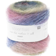 Rico Essentials Super Kid Mohair Loves Silk Print, Lace Yarn Mohair Silk Gradient for Knitting and Crocheting, Lace Wool Needle Size 4.5 mm, 50 g Approx. 400 m (008 Retro)