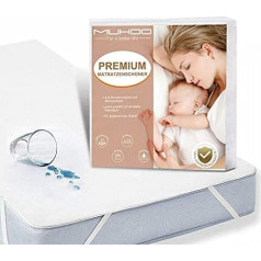 MUHOO Waterproof Mattress Protector, 180 x 200 cm, Organic Cotton and Bamboo Fibre Topper, Protection, Incontinence Mattress Cover, Anti-Allergic for Double Bed