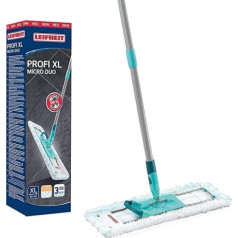 Leifheit Back-friendly floor mop professional XL micro duo, steel handle 146 cm, mop with foot click, microfibre cover for tiles and laminate, 360° swivel, click system, environmentally friendly cardboard
