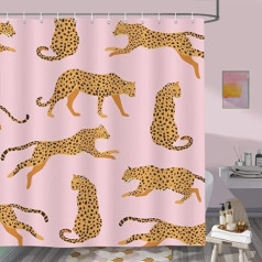 Bonhause Shower Curtain Pink Leopard Tropical Animal Cheetah Shower Curtains 180 x 180 cm Anti-Mould Waterproof Polyester Fabric Washable Bathroom Curtains for Bathroom with 12 Hooks