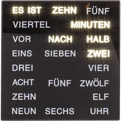 Out of the blue Clock with German word display, approx. 20 x 20 cm, made of plastic