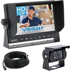 VSG 24 Reversing Camera 7 Inch HD Starter Set Including Camera, Monitor, Cable - Waterproof Night Vision 12 V - 24 V Easy Assembly / Robust Reversing System for Car, Caravan, Trailer, Motorhome, Parking Aid