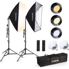 FGen Softbox Set Photo Studio 2 x 50 x 70 cm Softbox LED Lighting Set with 85 W 2700-6400 K, 2 m Fully Adjustable Light Stand for YouTube, Tiktok Video Recording, Studio Portraits, Photography