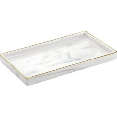 Luxspire Jewellery Tray with Gold Edge, Heat Resistant Ceramic Bathroom Tray, Kitchen Plate, Jewellery Storage Organiser, Cosmetic Tray for Soap Dispenser, Fabric Candles, S Size, Marble White