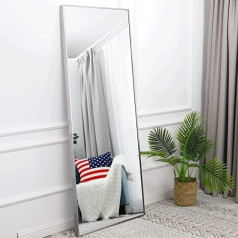 KIAYACI Full Length Mirror with Stand 65 x 22 Inches Large Wall Mounted Full Length Mirror Horizontal Vertical Bedroom Mirror Dressing Mirror Aluminum Alloy Frame Silver