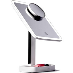 Fancii illuminated makeup mirror with natural LED light with 3 selectable colour settings and 15 x mirror, table mirror with lighting, dimmable touch light, double operation