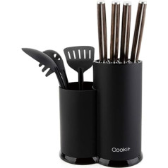 Cookit Knife Block Without Knife, Universal Round Knife Block Holder Empty with Utensil Holder, Knife Block Empty - Holds 12 8 Inch Knives, Suitable for All Kitchen Knives, Black