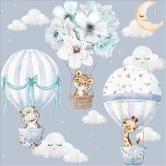 Little Deco DL659 Wall Sticker for Children's Room Animals Hot Air Balloon Wall Sticker Flowers Wall Decoration Playroom Baby Room Mural Children Girls Boy