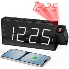 Mesqool Projection Alarm Clock for Bedroom, Digital Alarm Clock with Large LED Display, Dimmer, 350° Projector, USB Charger, 12/24H, Summer Time, Snooze, Desk Wall Ceiling Clock for Older Kids