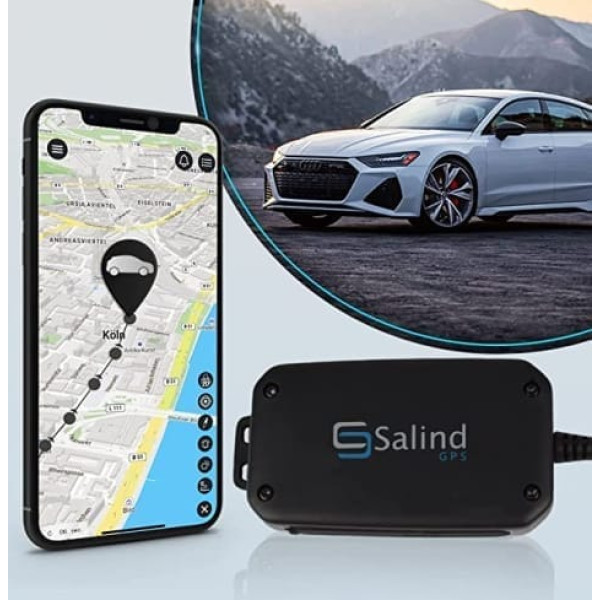 Salind GPS Tracker for Cars, Motorcycles and Vehicles with SIM Card, App for Android and iPhone, Live Location, Real Time, Mini with Internal Battery