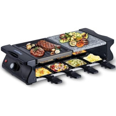 CUSIMAX Raclette Grill for 8 People, Stone Plate and Grill Plate, Non-Stick Coating, Raclette 8 People with Mini Cheese Pan for Indoor Grilled Food, Continuously Adjustable Temperature, 1200 W, Black