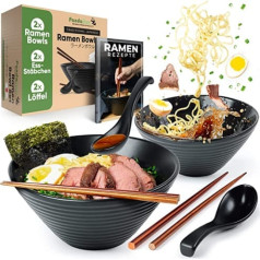 PandaBaw® Ramen Bowl Set [Ceramic] – 2 x Premium Ramen Bowl – Japanese Ramen Bowl Set – Bowl Ramen Set – Traditional Japanese Crockery Set, Asian Tableware Set [+ Recipes]