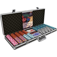 Bullets Playing Cards - Large Poker Case Deluxe Poker Set with 500 Clay Poker Chips Carmela, Poker Instructions, Dealer Button and Bullets Plastic Poker Cards