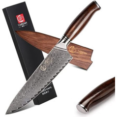YARENH Damascus Knife Professional Chef's Knife 20.5 cm Sharp Cooking Knife 73 Layers Damascus Steel Kitchen Knife with Exquisite Sandalwood Handle with Walnut Wood Sheath
