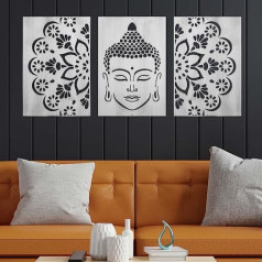 CONTRAXT Wall Decoration Buddha Decoration Wooden Decorative Wall Hanging Buddha Head Wall Picture Figure Buddha 3D Wall Decoration Vintage Wood Buddhist Living Room Modern Wall Decoration Buddha Gifts (Bu