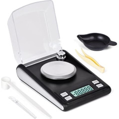 Muaket Precision Scales 50 x 0.001 g, Milligram Scales with LCD Display, High-Precision Electronic Digital Scales, Jewellery Scales with 20 g Calibration Weights, Pocket Scales, Laboratory Scales, Letter Scales, MG Scales