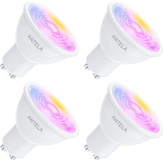 ANTELA Alexa Light Bulb Gu10 4.5 W 350 LM Smart WiFi LED RGB Dimmable Bulb Lamp, Warm White/Cool White Light (2700 K - 6500 K), App Control Compatible with Google Home, 40° Be, Pack of 4