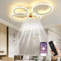 Ceiling Fan with Lighting, LED Ceiling Light with Fan, Remote Control and App Quiet, 96 W Dimmable Ceiling Light Timer Lamp with Fan for Bedroom, Living Room, Dining Room, 80 x 12 cm