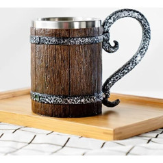 Arola Handmade Wooden Barrel Beer Mug, Stainless Steel Vintage Beer Mug, Medieval Drinking Cup for Coffee/Drinks/Juice 500ml Gift for Men