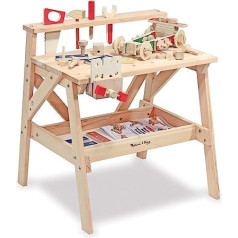 Melissa & Doug Wooden Project Solid Wood Workbench, (E-Commerce Packaging, Great Gift for Girls and Boys - Best for 3, 4, 5, and 6 Year Olds)