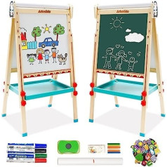 NUKied Children's Wooden Play Board with Paper Roll Double Sided Whiteboard and Board Easel with Numbers and Other Accessories for Children and Toddlers (Penguin)
