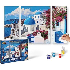 Schipper Paint by Numbers, Santorin, Painting Pictures for Adults, Includes Brush and Acrylic Paints, Triptych 50 x 80 cm, 609260783 Multi-Coloured