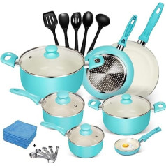 MASTERTOP Saucepan Set 16 Pieces with Glass Lids, Frying Pan, Soup Pot, Induction, Cookware Set Made of Non-Stick Aluminium