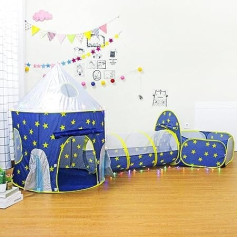 Benebomo Play Tent with Tunnel, 3-in-1 Blue Rocket Tunnel Tent for Children, Children's Tent for Indoors, Yurts, Ball Pool, Crawling Channel, Crawling Tunnel with Tent, Play Tent Boy/Girl