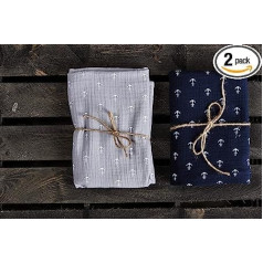 KraftKids Muslin cloth set of 2 in muslin dark blue anchor muslin grey anchor, cloth 75 x 75 cm, muslin cloth with love, handmade in the EU