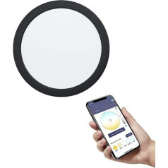 EGLO connect.z Smart-Home LED Bathroom Recessed Spotlight Fueva-Z, Ultra Flat, Diameter 216 mm, ZigBee, App and Voice Control Alexa, Light Colour (Warm White/Cool White), Dimmable, Aluminium Recessed Spotlight, Black, IP444