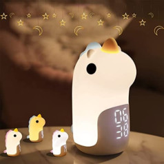 Woukksy Children's Alarm Clock with Light, Cute Unicorn Light Alarm Clock, Snooze Function, Rechargeable Night Light, Dimmable, Touch Control, Gift for Children, Girls, Boys, Blue