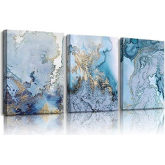 Oil On Canvas Wall Decoration Spray Painting, Art Painting for Living Room, Dining Room, Kitchen, Bathroom, Bedroom, Home Gift (50 x 70 cm, 3-Piece, Blue Abstract)