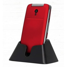 Artfone Flip CF241A Mobile Phone for Elderly People, Large Buttons, with 2.4 Inch Screen Cover, Emergency Button, SOS Button, Easy Operation for Elderly People and Charging Station, Red