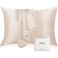 Muama Silk Pillowcase for Hair and Skin with Hidden Zip,100% 19 Momme Mulberry Silk on Both Sides, 40 x 60 cm, 1 Piece, Beige
