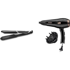 Выпрямитель для волос BaByliss Sleek Control с ионной технологией и удлиненными и широкими пластинами, ST397E и ионный фен Cordkeeper 2000 D373E, уникальная функц