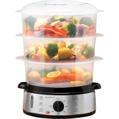 alpina Steamer - 230 V/800 W - 3-Layer Steamer - BPA Free - Dishwasher Safe - 0 to 60 Minutes - 9 Litre Capacity - Grey