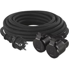 Emos Extension Cable with 2 Schuko Sockets, Double Extension, 2 Earthed Contact Sockets, Rubber Cable for Outdoor Use, IP44, H05RR-F3G 1.5 mm² (0.0023 inch²)