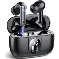 Csasan Bluetooth Headphones, Wireless Bluetooth 5.3 Deep Bass with 4 ENC Mic, 40 Hours Playtime Touch Control In-Ear Headphones with LED Display, IP7 Waterproof Earphones for Work Study Sports