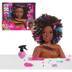 Barbie, BAR34 Affro Style Hairdressing Head, 27 Hair Accessories Included, Makeup Colour Changing Toys for Children Aged 3+