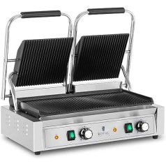 Royal Catering RCPKG-3600-R Double Contact Grill Gastro 3600 W Ribbed 50-300 °C 2 Upper Plates: 21 x 21 Bottom Plate: 48 x 23 cm