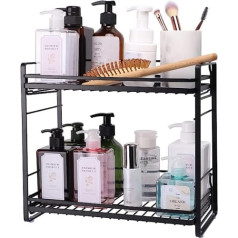 zccz 2 Tier Bathroom Countertop Organizer - Detachable Standing Shelf Bathroom Storage Rack Cosmetic Holder Dressing Table - Kitchen Spice Rack Shower Basket Wire Basket Black