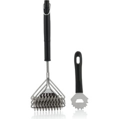BBQ-Toro 2-piece ergonomic grill brush set, 3-way brush head with scraper, steel grill cutlery, grill brush, grill accessories, cleaning brush, scraper, grill brush, bottle opener