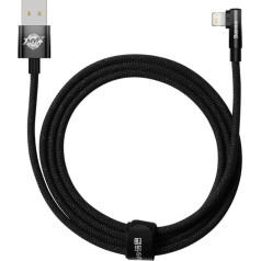 Кабель угловой с боковым USB штекером Iphone Lightning 2м 2.4А черный
